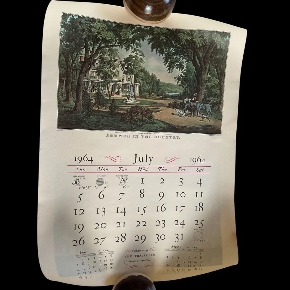 Large Vintage 1964 The Travelers Currier & Ives Calendar